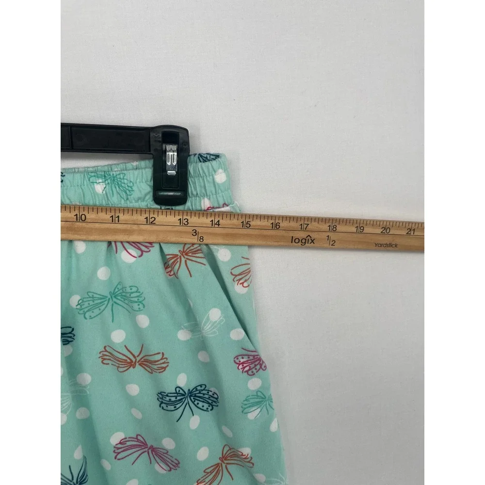 Butterfly Polka Dot Pajama Pants Aqua Green Elastic Waist Pockets Size M